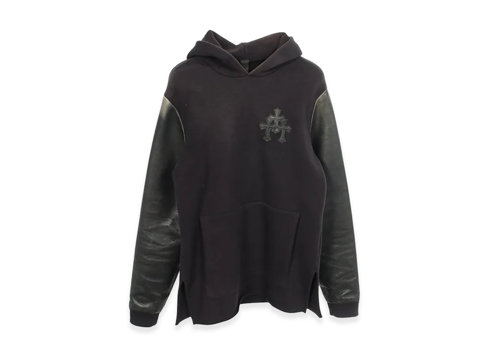 Chrome Hearts Cemetery Cross Patch Leather Sleeve Hoodie "Black"