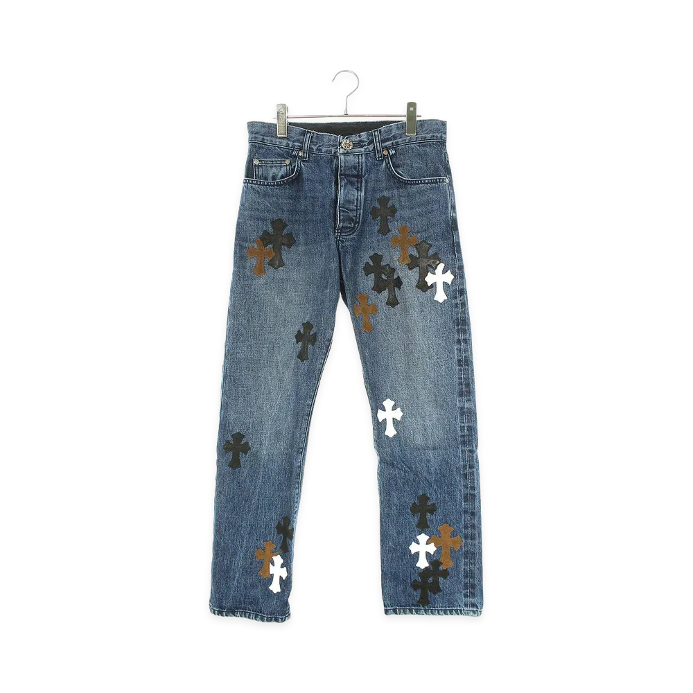 Chrome Hearts Cross Patch Washed Denim Pants "Indigo/Black/Brown"