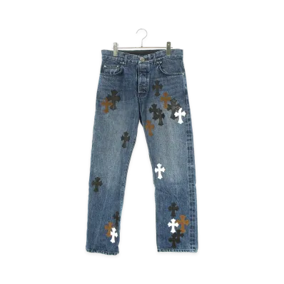 Chrome Hearts Cross Patch Washed Denim Pants "Indigo/Black/Brown"