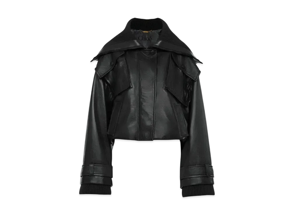 Chloe Short Bomber Jacket In Soft Leather "Black"