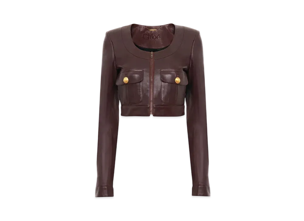 Chloe Cropped Chasseur Jacket In Leather "Deep Mahogany"