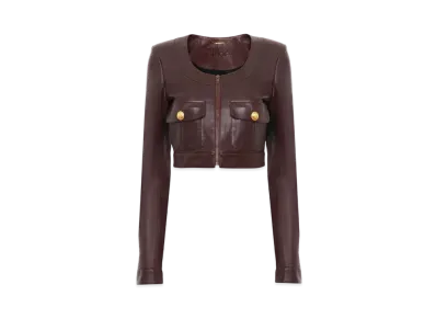 Chloe Cropped Chasseur Jacket In Leather "Deep Mahogany"
