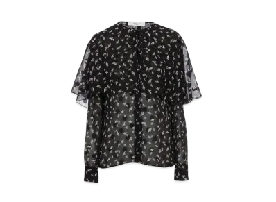 Chloe Cape Blouse In Silk Satin Jacquard "Black"