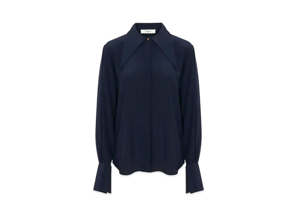 Chloe Heritage Blouse In Silk Crepe De Chine "Eclipse Blue"
