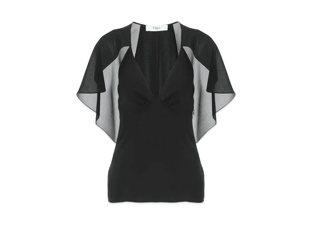 Chloe Cape Top In Silk Georgette "Black"