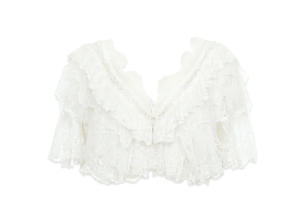 Chloe Heritage V-Neck Lace Top "Pristine White"