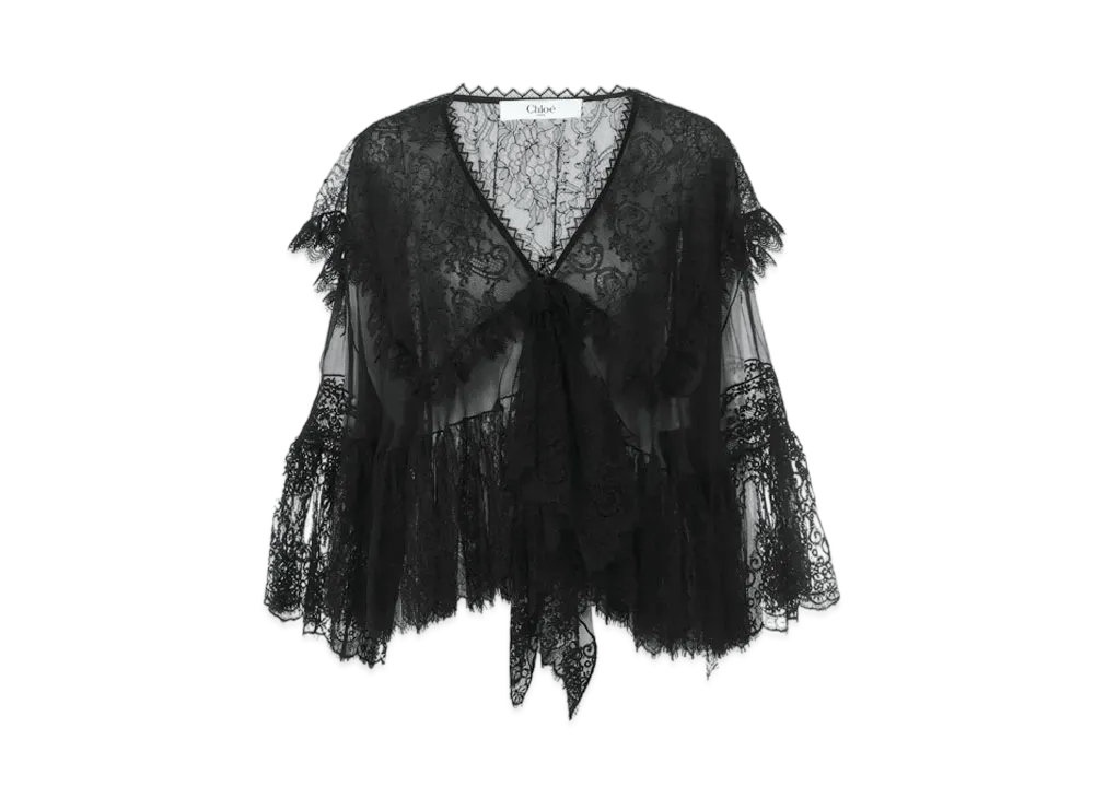 Chloe Fluid Top In Silk Lace "Black"