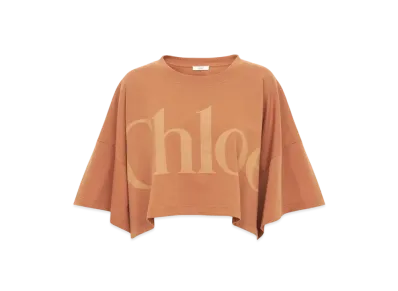 Chloe Cropped boxy logo T-shirt in cotton jersey "Orange Rust"