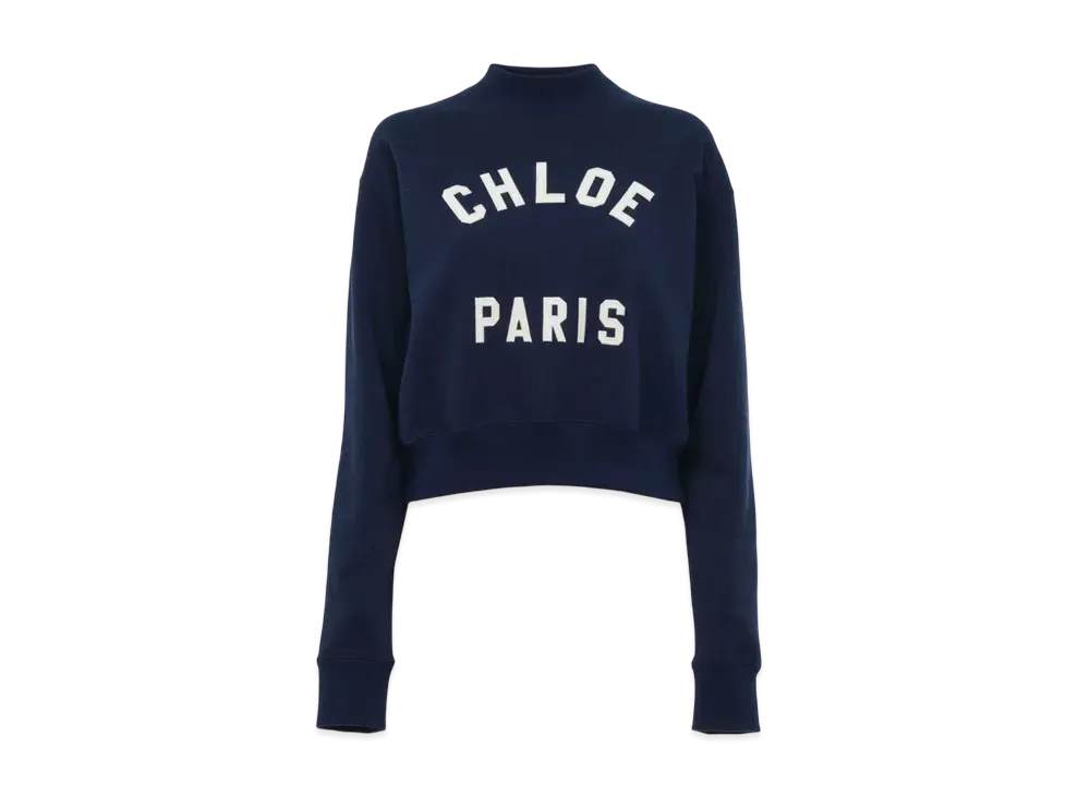 Chloe Mock-Neck Logo Sweater In Cotton Fleece "Classic Navy"