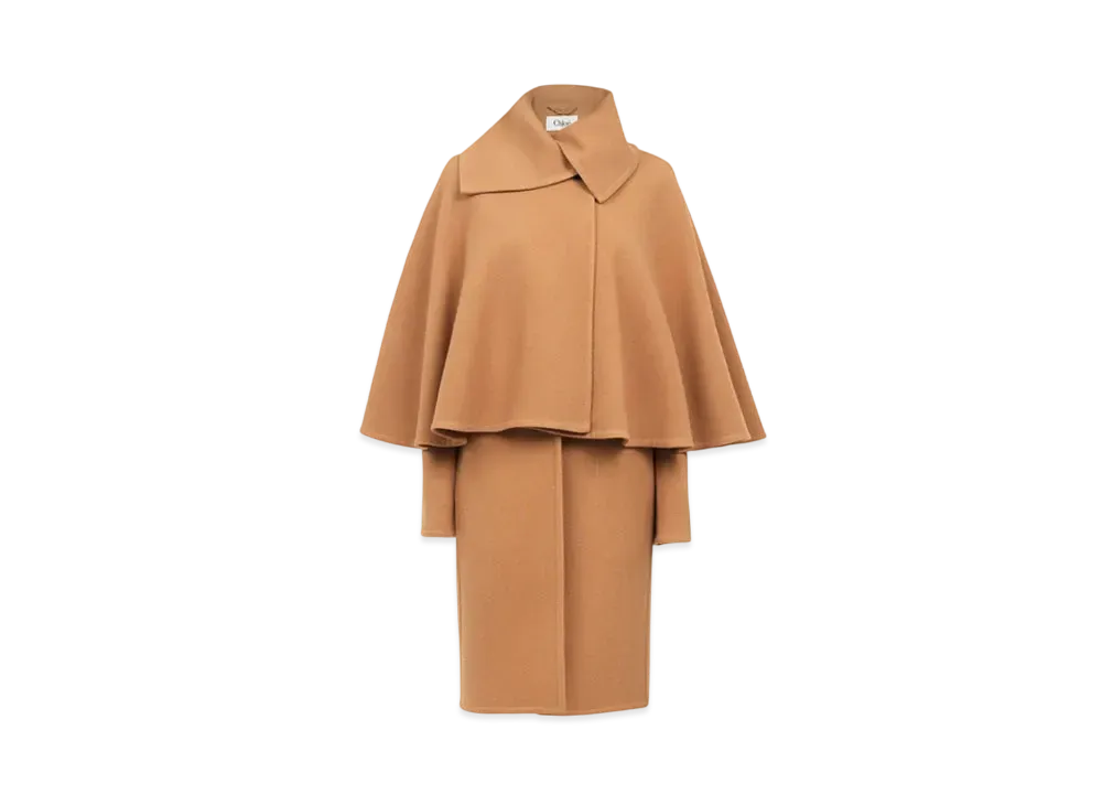 Chloe Cape Coat In Wool And Cashmere "Soft Tan"