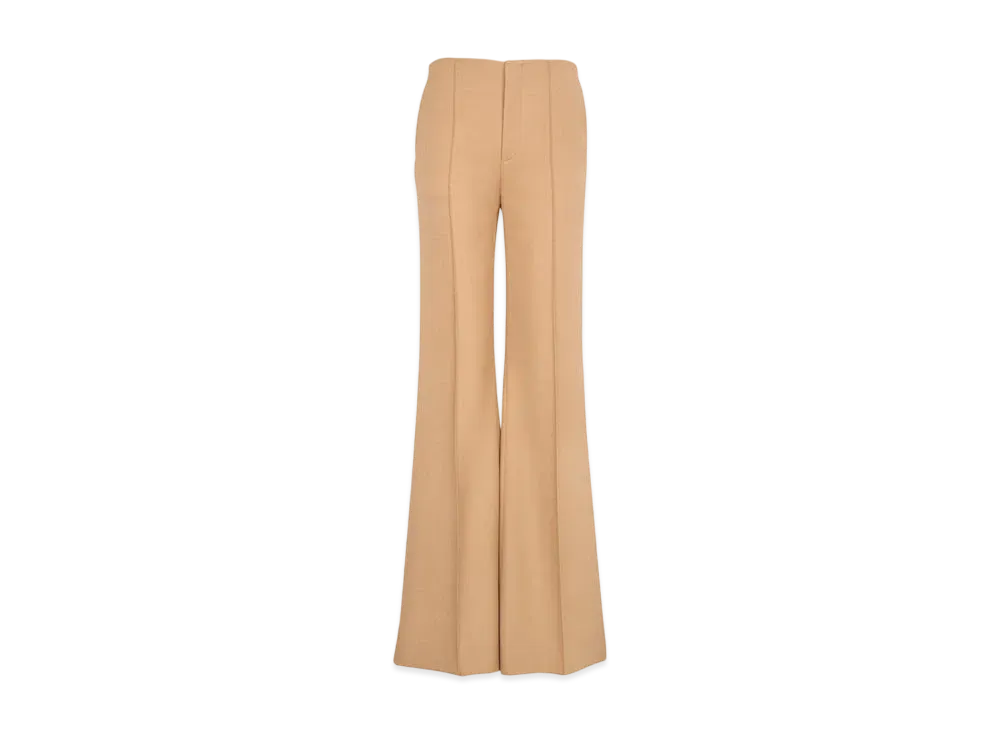Chloe Broken-Heel Slim Pants In Wool Grain De Poudre "Coconut Brown"