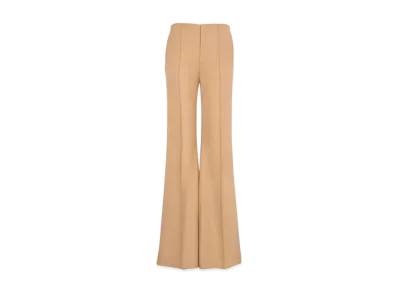 Chloe Broken-Heel Slim Pants In Wool Grain De Poudre "Coconut Brown"