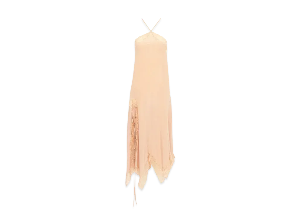 Chloe Lingerie Halterneck Dress In Silk "Sand Brown"