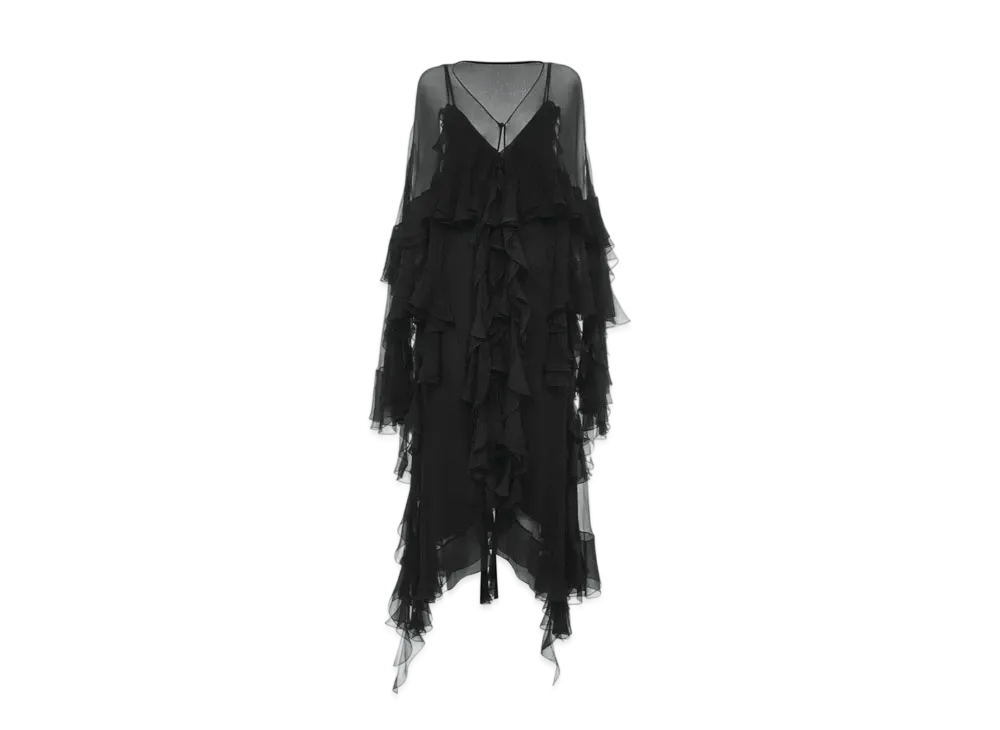 Chloe Long Ruffled Dress In Silk Mousseline "Black"