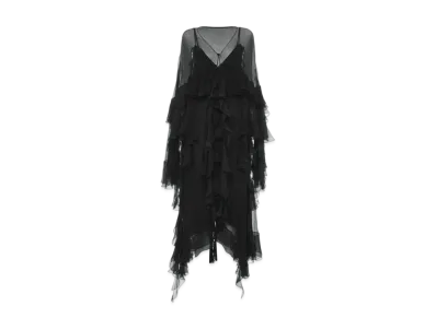 Chloe Long Ruffled Dress In Silk Mousseline "Black"