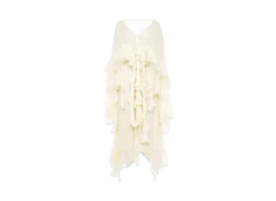 Chloe Long ruffled dress in silk mousseline "Whisper White"