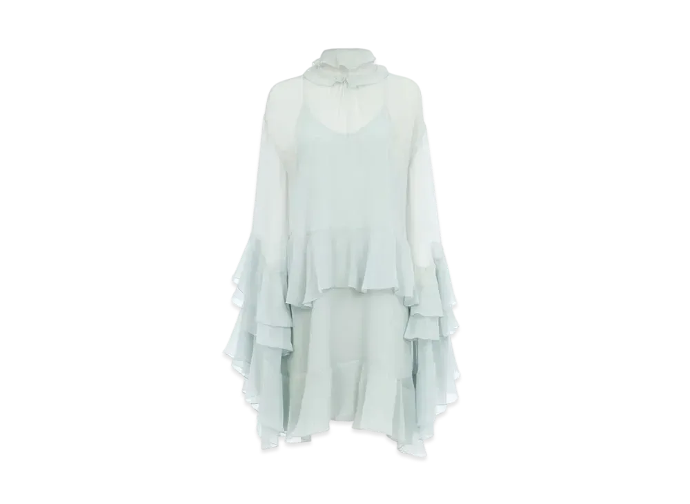 Chloe Mini Ruffled Dress In Silk Mousseline "Desert Green"