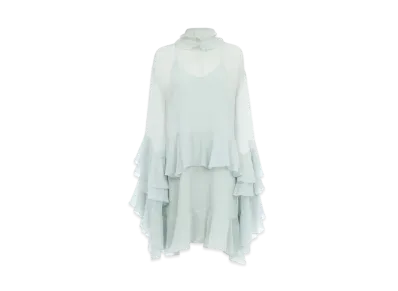 Chloe Mini Ruffled Dress In Silk Mousseline "Desert Green"