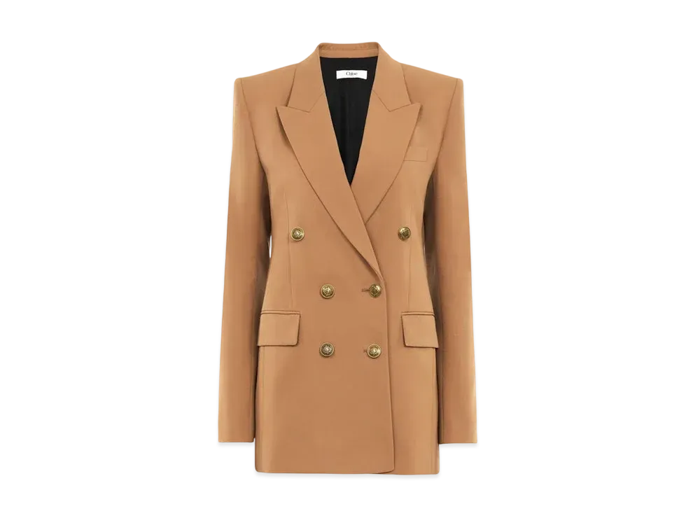 Chloe Tailored Jacket In Wool Grain De Poudre "Coconut Brown"