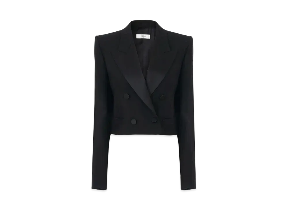 Chloe Cropped Tuxedo Jacket In Wool Gabardine "Black"