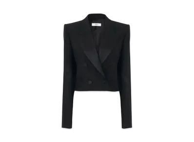 Chloe Cropped Tuxedo Jacket In Wool Gabardine "Black"