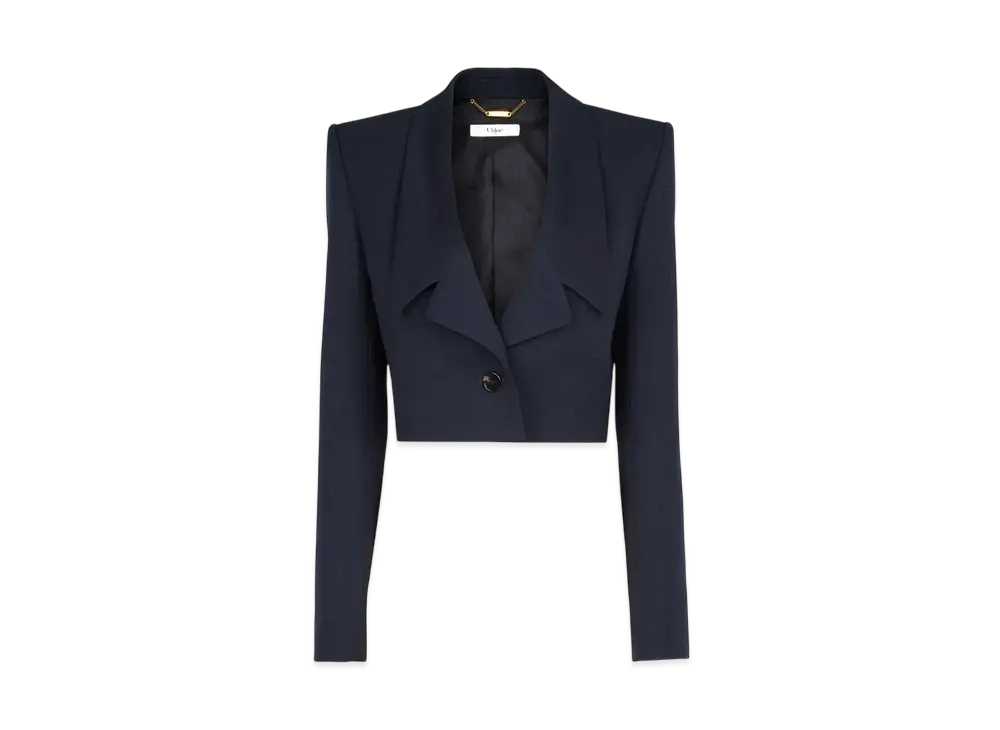 Chloe Cropped Spencer Jacket In Wool Grain De Poudre "Eclipse Blue"