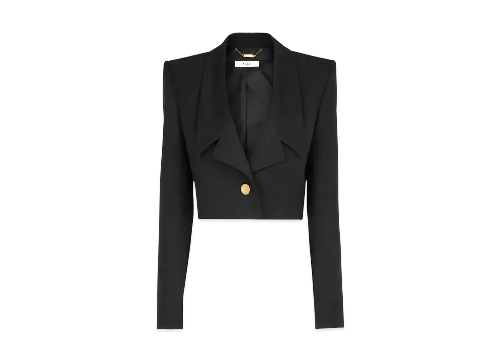 Chloe Cropped Spencer Jacket In Wool Grain De Poudre "Black"
