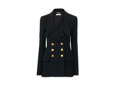 Chloe Double-Breasted Cardigan Jacket In Micro Bouclette Wool "Black"