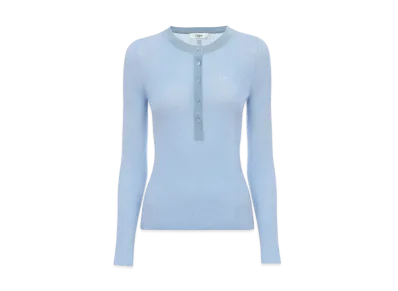 Chloe Knitted Henley Shirt In Superfine Wool Knit "Baltic Sea"