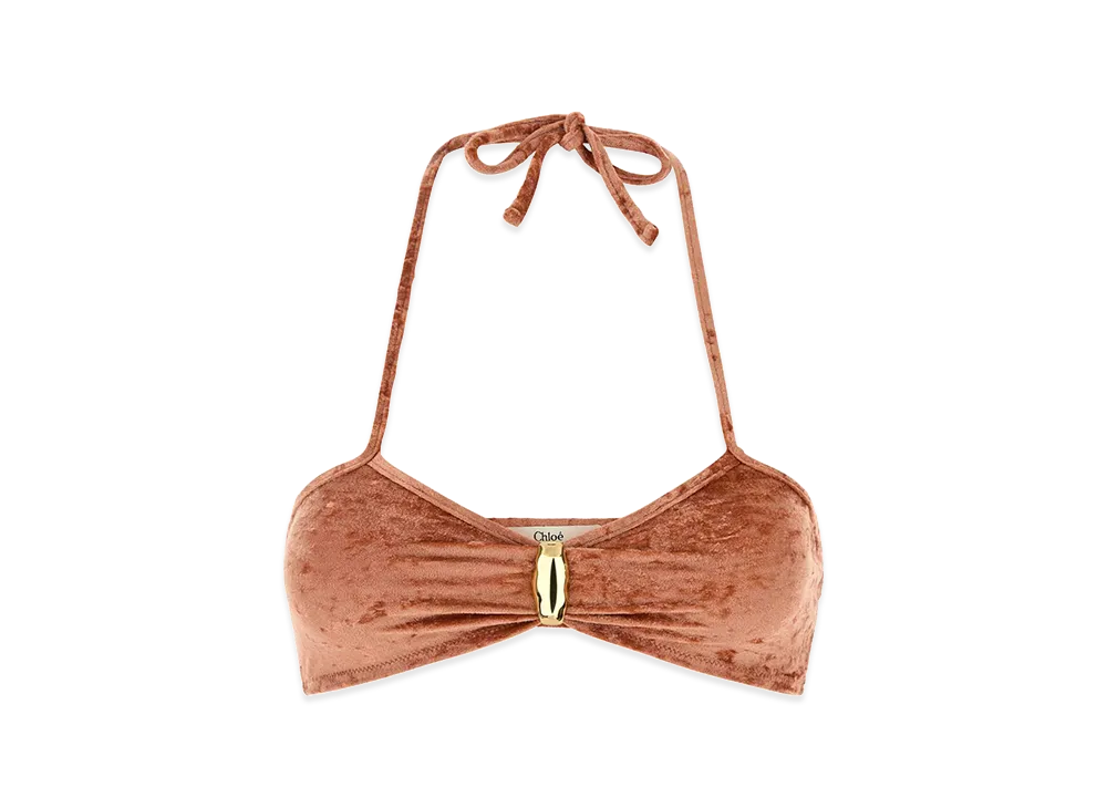 Chloe Women's Peach Stretch Velvet Bikini Top "Orange"