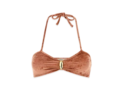 Chloe Women's Peach Stretch Velvet Bikini Top "Orange"