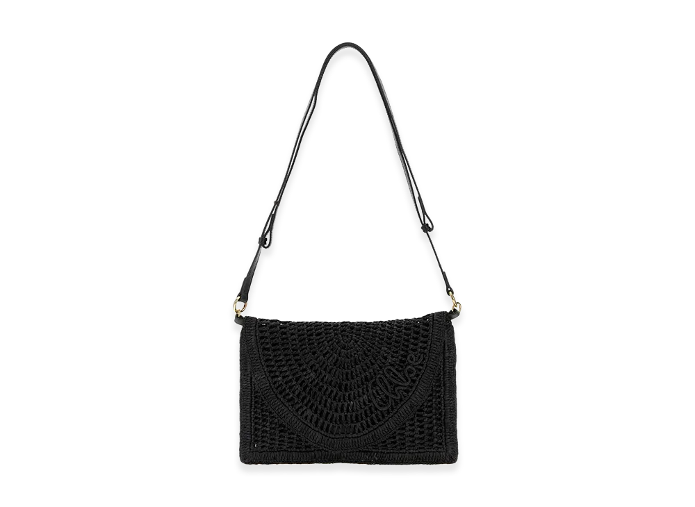 Chloe Women's Raffia Summer Banana Crossbody Bag "Black"