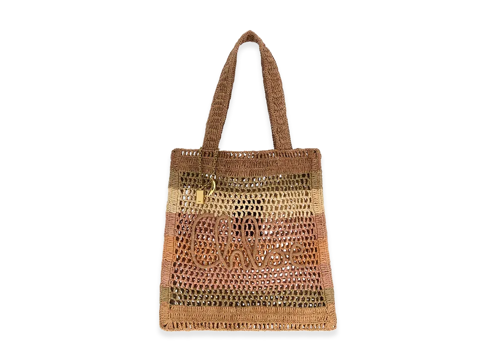 Chloe Women's Embroidered Raffia Small Summer Banana Shopping Bag "Multicolor"