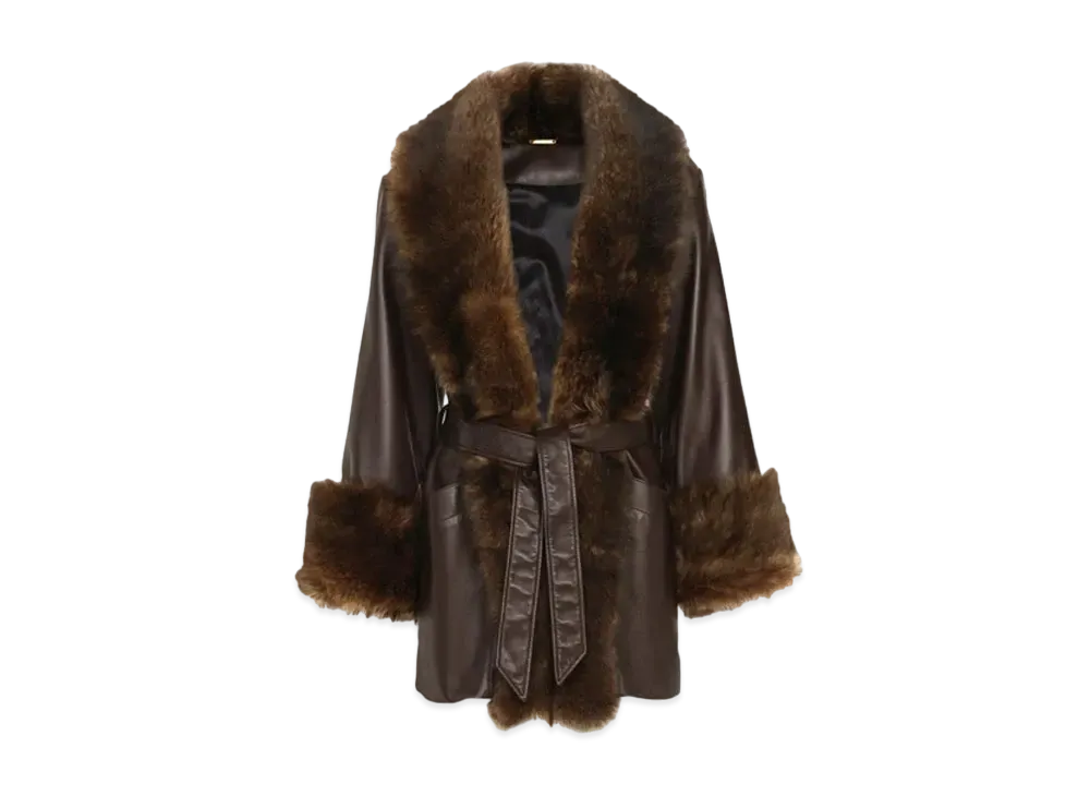 Chloe Belted Oversized Coat In Leather "Faraway Brown"
