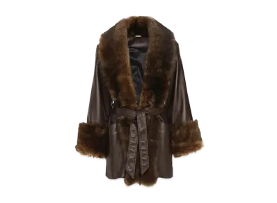 Chloe Belted Oversized Coat In Leather "Faraway Brown"