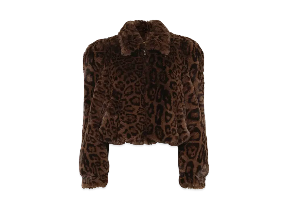 Chloe Cropped Bomber Jacket In Faux Fur "Off Brown"