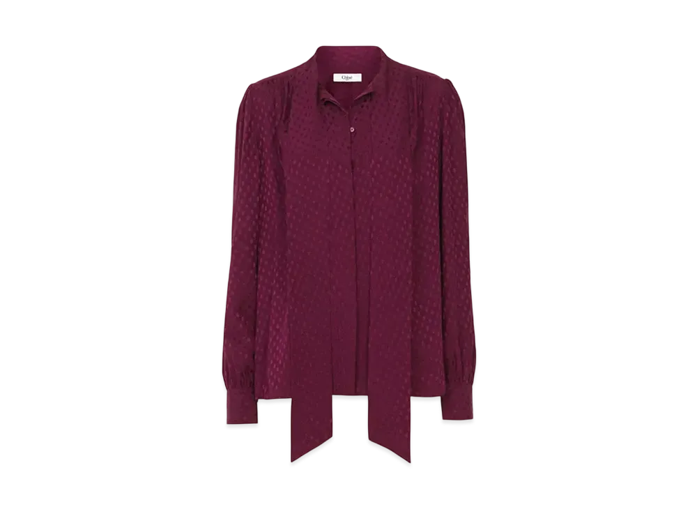 Chloe Lavalliere Blouse In Silk Jacquard "Maroon Pink"