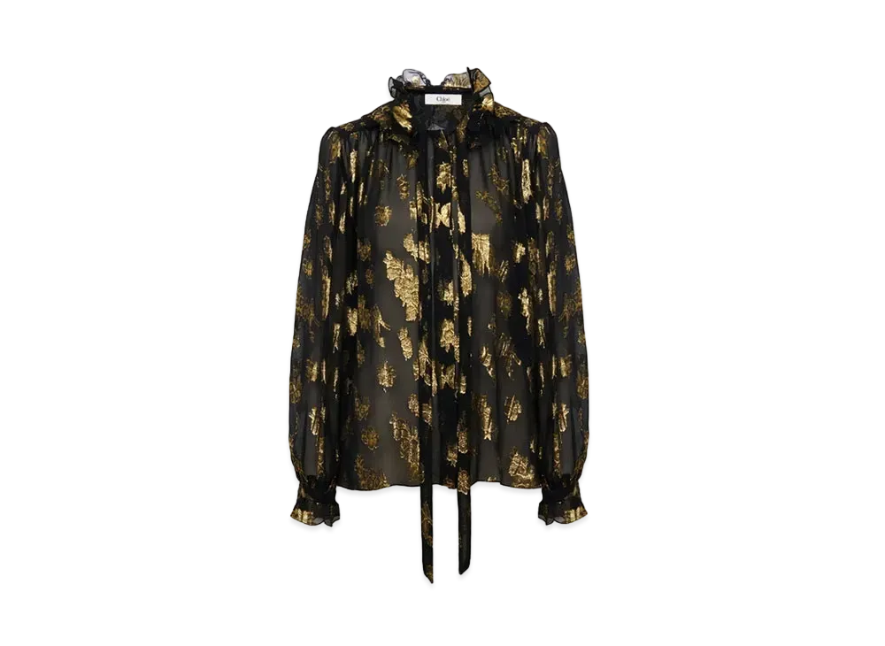 Chloe Gathered Blouse In Silk Jacquard and Lurex "Black"