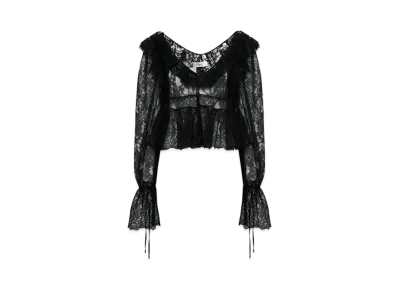 Chloe V-Neck Cropped Top In Lace "Black"