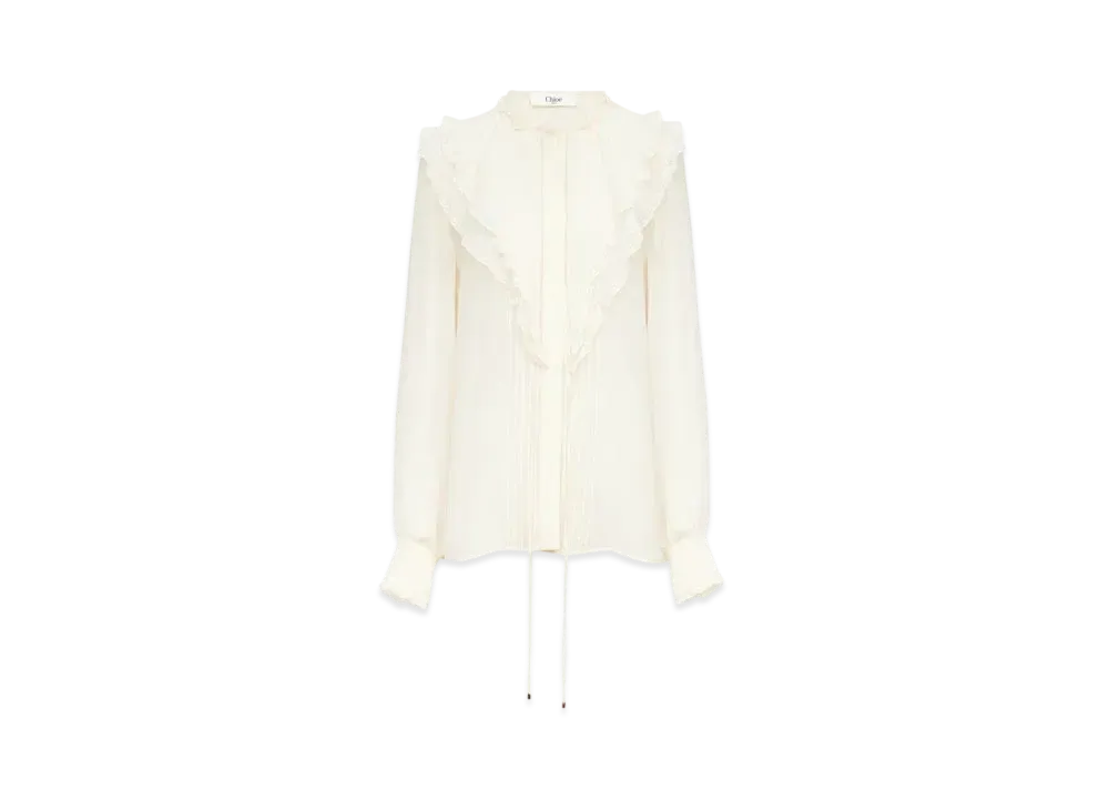 Chloe Ruffled Blouse In Silk Georgette "Dusty White"