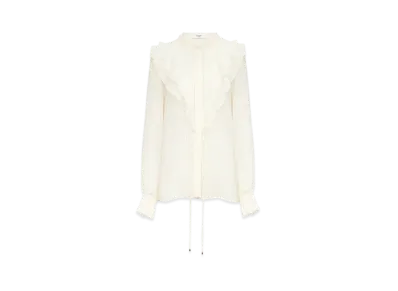 Chloe Ruffled Blouse In Silk Georgette "Dusty White"