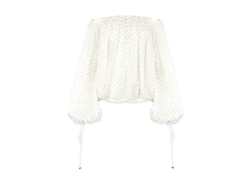 Chloe Gathered Off-The-Shoulder Top In Silk Jacquard and Lurex "Coconut Milk"