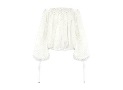 Chloe Gathered Off-The-Shoulder Top In Silk Jacquard and Lurex "Coconut Milk"