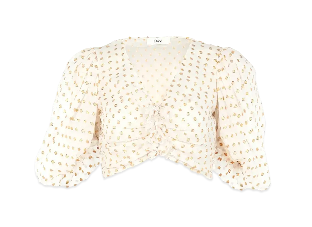 Chloe Fluid Cropped Top In Silk Jacquard and Lurex "Snow White"
