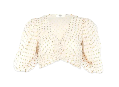 Chloe Fluid Cropped Top In Silk Jacquard and Lurex "Snow White"