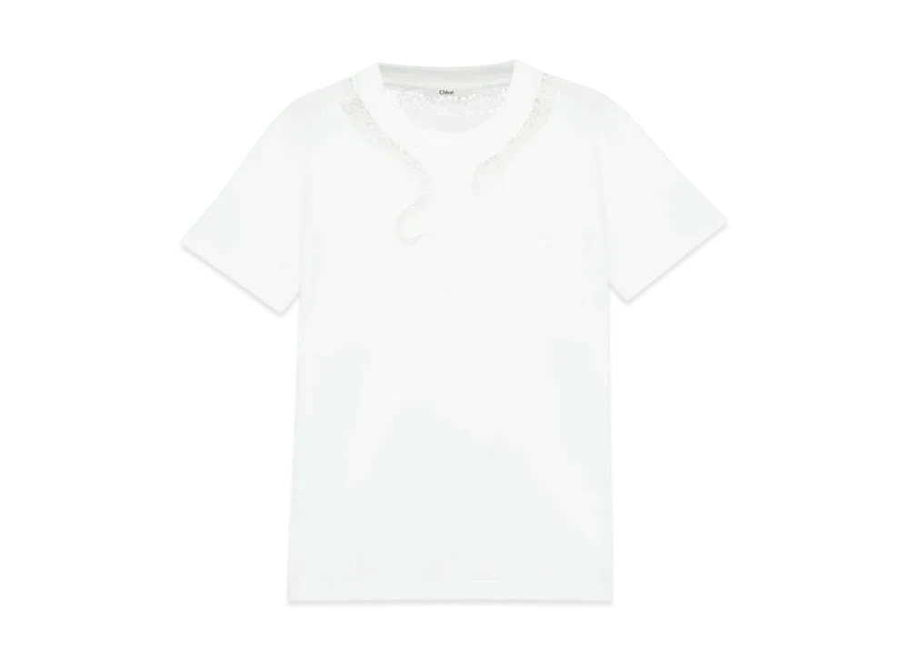 クロエ コットンジャージー製ギピュールTシャツ 