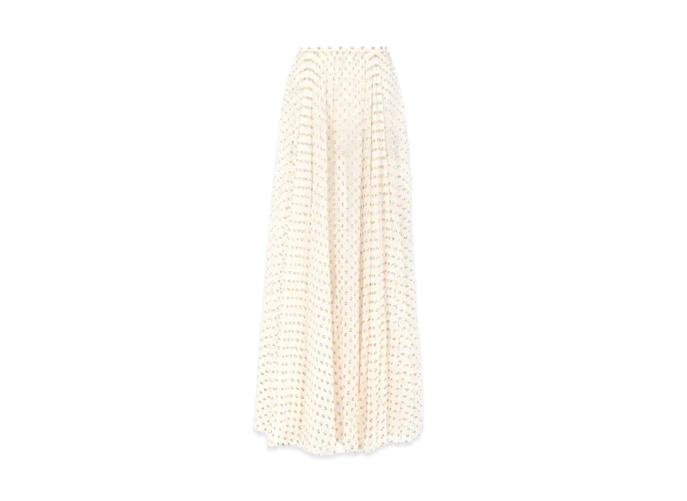 Chloe Gathered Maxi Skirt In Silk Jacquard and Lurex "Snow White"