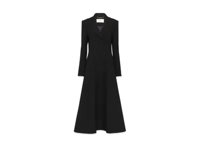 Chloe Fitted Long Double-Breasted Coat In Wool Crepe "Black"