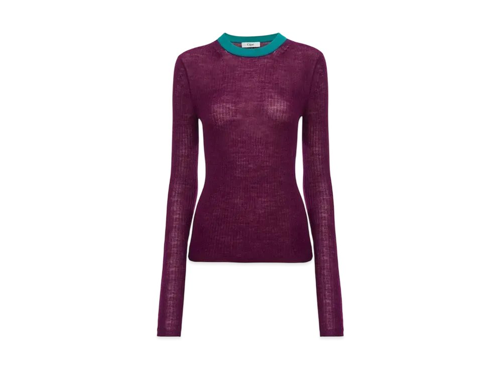 Chloe Crew-Neck Fitted Top In Wool Knit "Sparkling Purple"