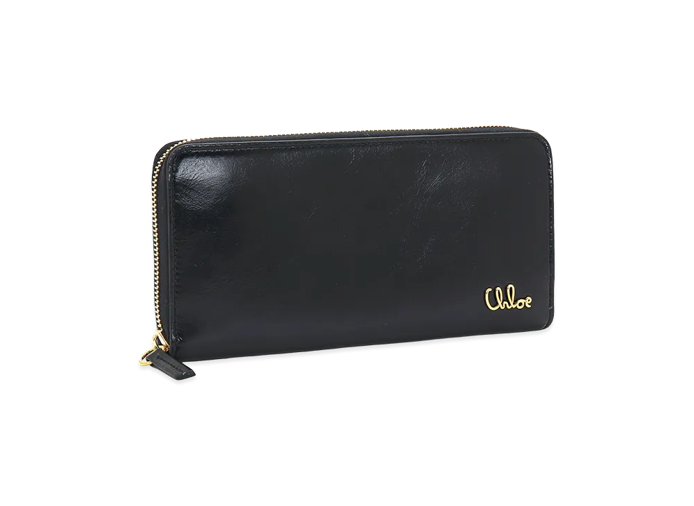 Chloe Women's Iconic Metal Logo Zip Long Wallet "Black"